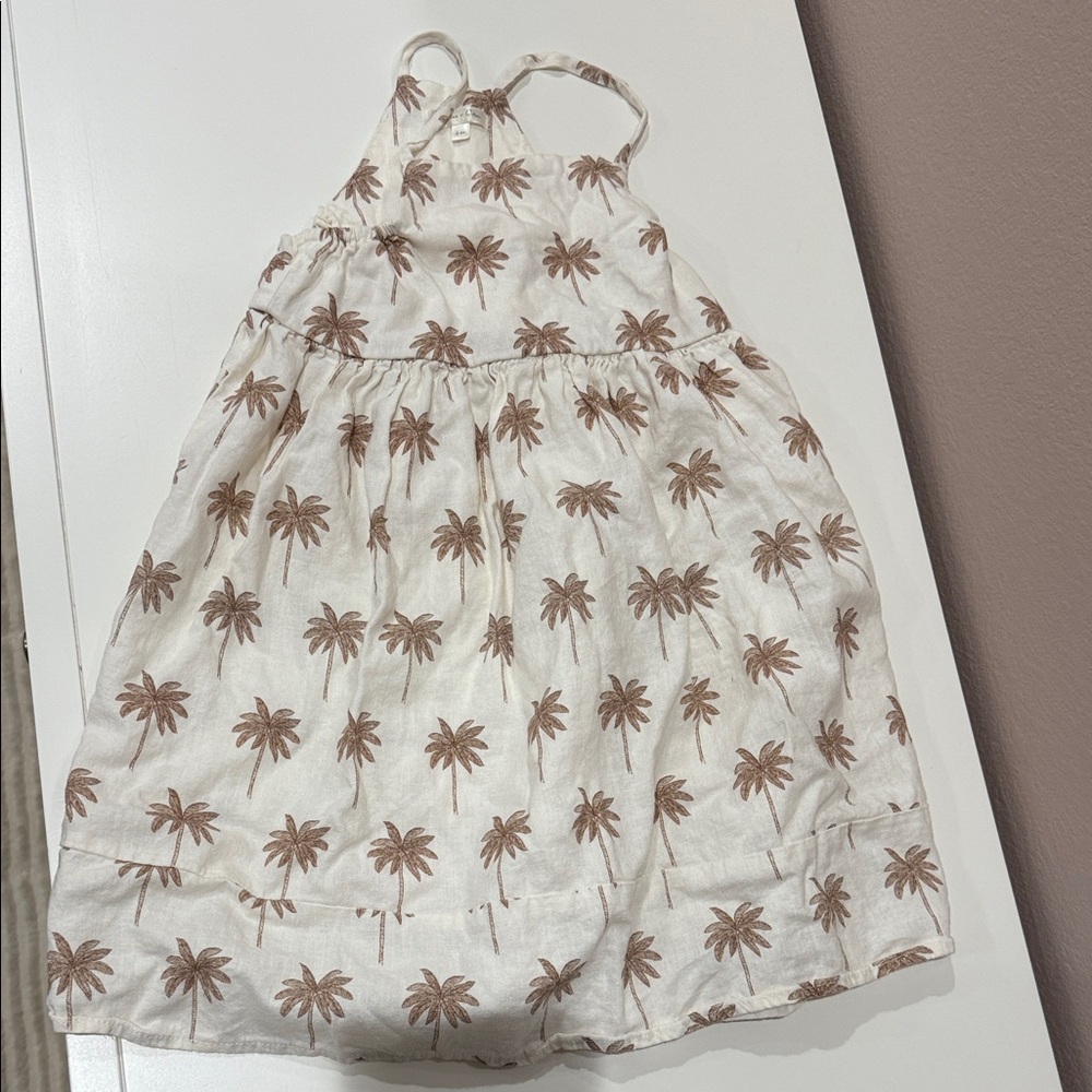 Rylee + Cru Palm Print Halter Dress in Cream and Brown